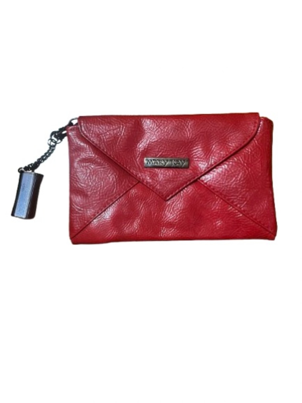 Mary Kay Red Magnet Envelope-Style Clutch with Mirror Lip Gloss Chain Tassel